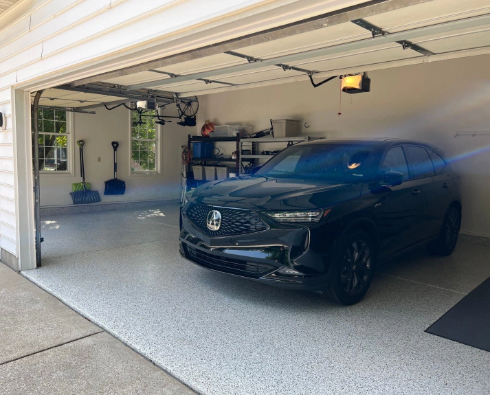 car inside of a flaked floor